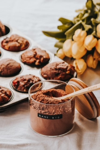 Muffins aux framboises, canneberges et chocolat blanc
