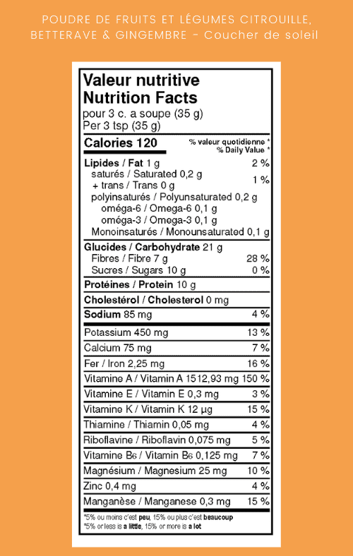 Ensemble de poudre de fruits et légumes 3x 120g.